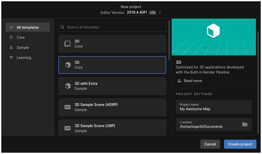 New Project Screen